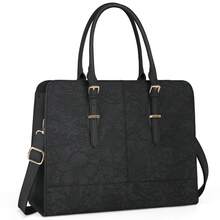 NEWHEY 15.6英寸防水真皮大容量笔记本电脑手提包，专业商务公文包，轻便旅行单肩包，黑色 - 彩色 - 查看 10