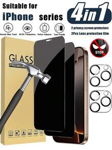 Juego de 4 en 1 - 2 piezas de protector de pantalla de privacidad para iPhone 16 Pro Max de 6.9 pulgadas + 2 piezas de protector de lente de cámara, compatible con 17 Pro Max, 17 Pro, 17 Air, 16 Pro, 16 Plus, 15 Pro Max, 15 Pro, 15 Plus, 14 Pro Max, 14 Pro, 14 Plus, 13 Pro Max, 13 Pro, 12 Pro, 11 Pro Max. Protección de pantalla esencial con protector de pantalla de vidrio templado con privacidad. - Negro - Ver 30
