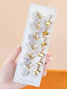 12个/套 白色闪光蝴蝶发夹，在灯光下闪闪发光 - 适合女孩上学、参加派对、日常生活和外出时佩戴，瞬间提升少女魅力 - 彩色 - 查看 6