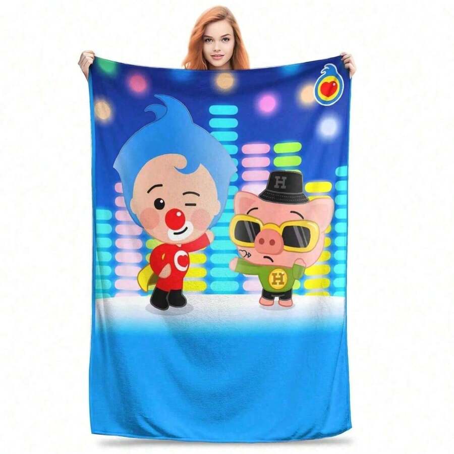 Cute Cartoon P-Plim Flannel Blanket Spring  Soft Durable Throw Blanket For   Bedroom Novelty Bedspread Sofa Bed Cover - 黑色 - 查看 1