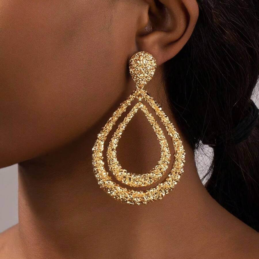 Double Layer Water Drop Earrings For Women, Long Geometric Design, Elegant  Fashion Jewelry - 5625302HB - View 1