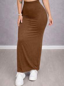 Long Midi Skirt, High Waist, Tube Style, Foreign Blogger Fashion - 鏽棕色 - 查看 2