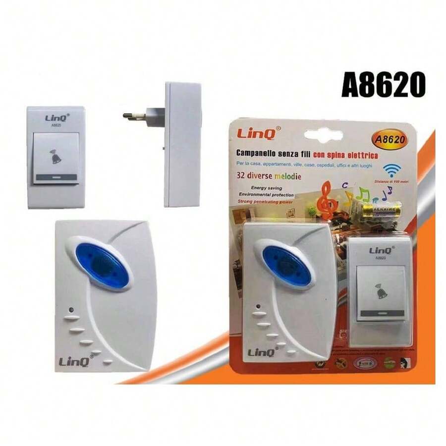 OISE ART STORE Campanello Wireless Spina Elettrica Senza Fili 32 Melodie A8620 Distanza 100 Mt - - Multicolore - Visualizzare 1
