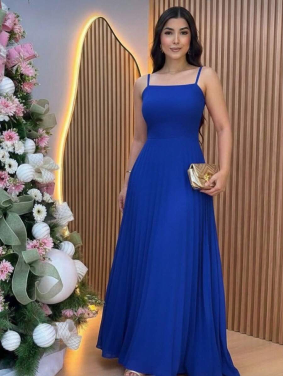 Straight Pleated Dress - 寶藍色 - 查看 1