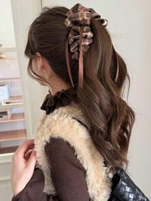 1/3个格子荷叶边蝴蝶结发夹，复古优雅马尾辫/半扎发造型配饰，适合女性，适用于细软和粗硬发质，户外、聚会、送礼佳品，发夹，发卡，女士发饰，头部配饰，发卡 - 彩色 - 查看 4