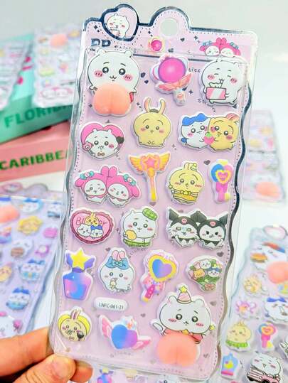 Kawaii Cartoon Cute Anime Stickers, 3D Stereo DIY Handmade Phone Decor, Children's Art And Handicraft Stickers, Random Color And Style