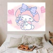 SANRIO 1件 Melody 抱着小兔子玩偶 - 可爱动漫卡通人物挂毯，可爱风格，少女心卧室背景，学生宿舍装饰，桃皮绒材质，触感柔软细腻，节日促销 - 彩色 - 查看 5