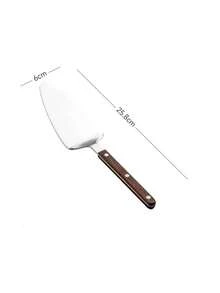 1pc Wooden Handle 304 Stainless Steel Cake Spatula, Pizza Peel, Pancake Turner, Cooking Tool - Brown - View 7