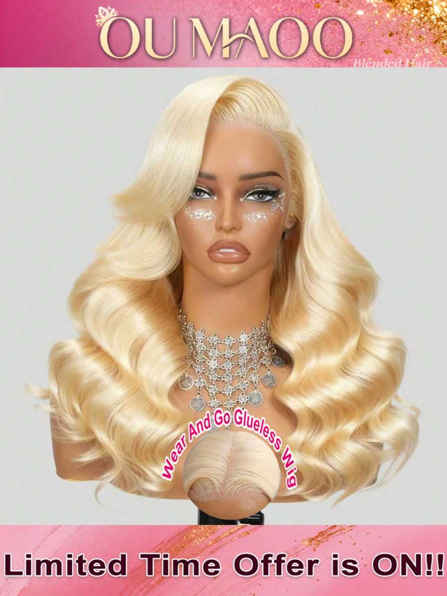 13x4 13x6 HD Lace Front Wig Human Blended Hair Body Wave 34 Inch - 200% High Density Glueless Wig Pre Plucked & Pre Cut With Natural Hairline & Baby Hair For Women, No Glue & Ready To Wear - S613 - View 1