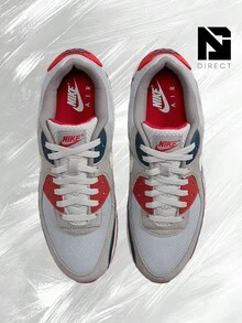 Nike Air Max 90 USA (2024) – Men's Lifestyle Sneakers – Shoes For Man -Vintage-Spring & Summer-Inspired Running Shoes, Shock-Absorbing Comfort, Gym To Streetwear Casual Wear-Back To School– DM0029 005 - Light Smoke Grey/Phantom Armory/Navy Fire/Red Flat/Pewter Black - 查看 3