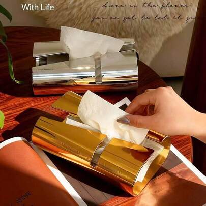 1pc Modern Minimalist Metal Tissue Box, Silver Curved Design, Elegant Decor, Unique Gift For Housewarming, Surprise For Friends