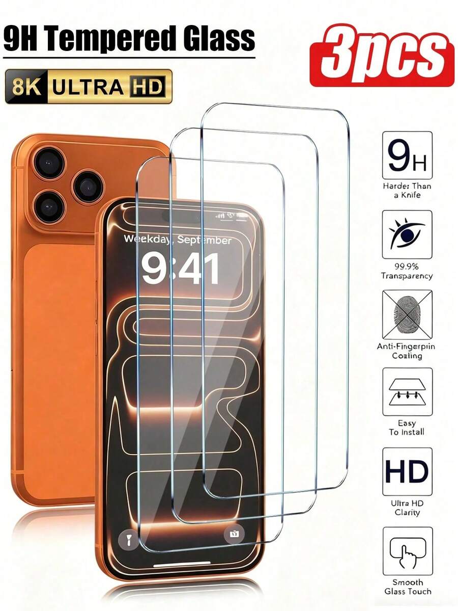 ZYSHI 3 piezas Protector de pantalla de vidrio templado para iPhone 17 Pro/17 Pro Max/17/16/15/14/13/12/11/Pro/Pro Max/Mini/Plus [Dureza 9H] - Vidrio templado de alta definición, resistente a arañazos, instalación fácil [Compatible con fundas de teléfono] Protección de pantalla esencial, adecuado para protección diaria, oficina, hogar, protección diaria, oficina, hogar, protector de pantalla de teléfono, accesorios de teléfono, resistente al agua, a prueba de golpes, anti-caída, resistente a arañazos - transparente - Ver 1