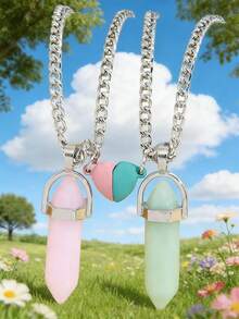 Set de 2 collares con colgante de piedra de cristal de corazón magnético con forma de yin yang de colores múltiples, regalo para parejas/mejores amigos, adecuado para uso diario de mujeres - Multicolor - Ver 9