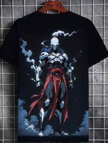 3D Printed Men'S T-Shirt With Anime Warrio | Lightweight, Dark Blue, Crew Neck, All Over Print, Durable And Comfortable Fit For Casual Wear At Home Or Cafe - màu đen - Xem 3