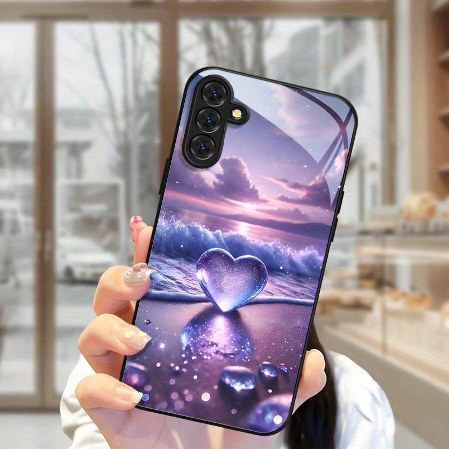 Phone Case: Metallic Paint Tempered Glass Phone Case For Samsung Galaxy A14 A24 4G A04 A04S A05 A05S A06 A13 A15 A16 A22 A23 A24 A25 A32 A33 A34 A35 A52 A52S A53 A54 A55 A56 5G Galaxy S21 S23 S24 25 FE S22 Plus Ultra, Fashionable, Beautiful, Soft - Tủ kính - Xem 1