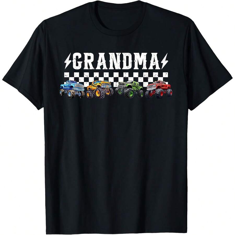 Grandma Retro Monster Truck Family Crew Birthday Matching T-Shirt - Women's T-Shirt,Men tshirt , Unisex style Gift T-Shirt ,Comfortable home wear, Daily fashion, Party wear T-shirt, Sizes S - XXL, Black