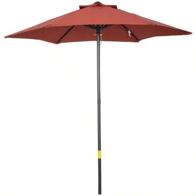 Parasol Ø196 Cm, Tiltable Rotating Parasol, Hexagonal Parasol For Balcony, Beach Or Garden, Wind Resistant, Crank Operated, Burgundy Red.
