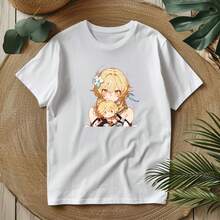 Cute Anime Girl Graphic T Shirt Unisex, Sweet Soft Illustration Tee, Daily Streetwear Pick For Anime Fans Who Love Cute Characters - 白色 - 查看 1