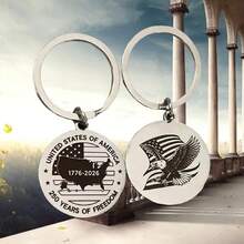 America 250th Anniversary 1776-2026 Commemorative Double-Sided Engraved Keychain - Patriotic Theme, 250 Years Of Freedom, American Eagle Stainless Steel Keyring, Casual, Party, Cute, Street, Elegant, Alloy Anniversary Souvenir - Silver - View 6