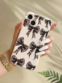 豹纹蝴蝶结图案直边打孔防摔手机壳，兼容、Galaxy、Redmi等机型 - 彩色 - 查看 1