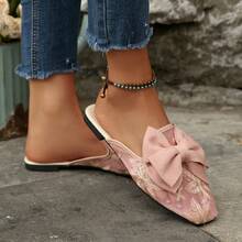 Women's New Mesh Bow Slip-On Mules, Flat Sandals, Slouchy Fairy Style Slippers - Pink - View 4