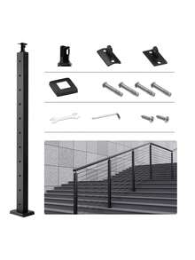 Tuspuzz Cable Railing Post Level Deck Stair Post 36  0.98 1.97   Cable Handrail Post Stainless Steel Brushed Finishing Deck Railing Pre-Drilled Pickets With Mounting Bracket Stair Railing Kit Black - Black - View 9