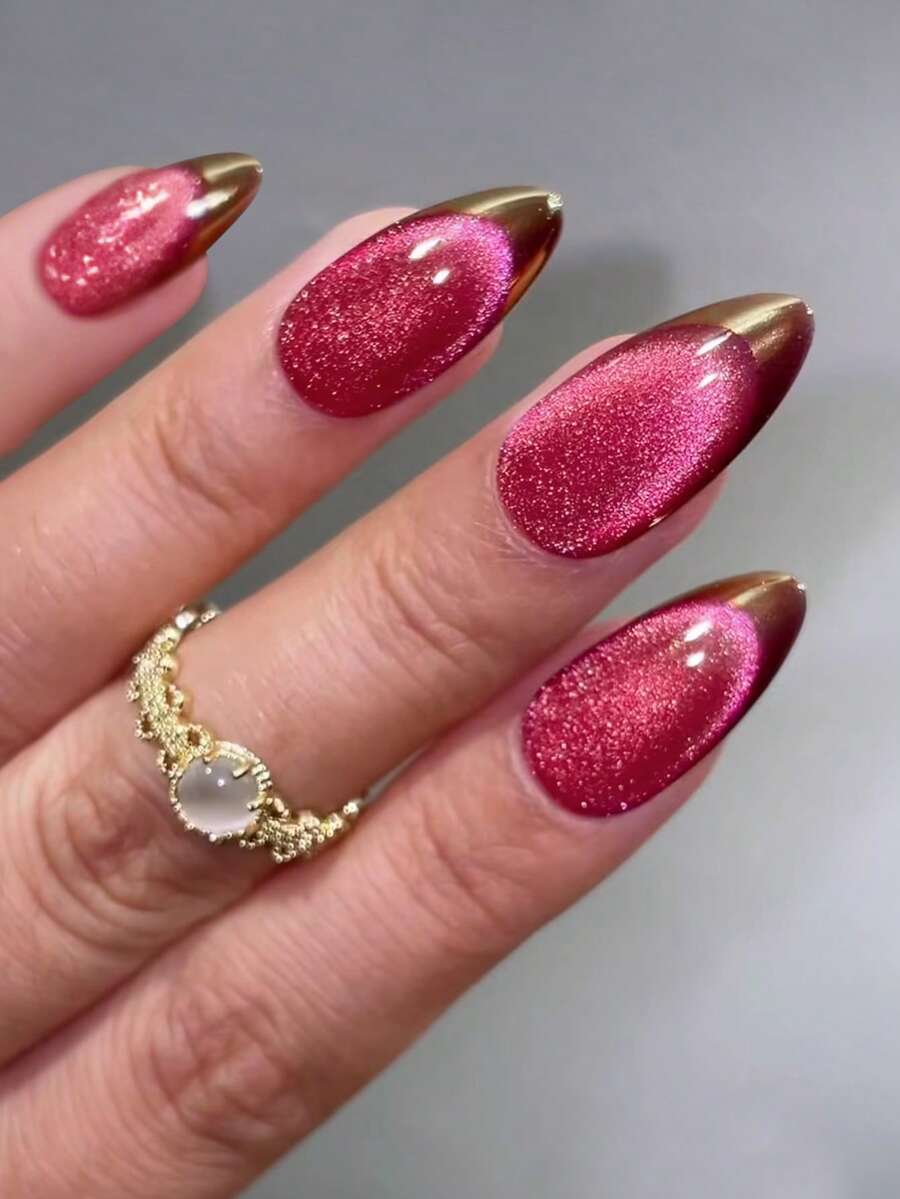 24 móng giả kiểu Pháp tối giản Y2K, viền vàng bóng, hình vuông và tròn, thích hợp cho phụ nữ sử dụng hàng ngày.