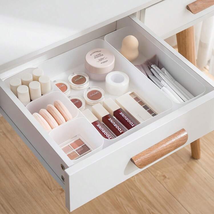 5pcs Organizadores de Cajón Transparentes Extensibles, Divisores de PP Versátiles Apilables, Ideal para Escritorio Baño Cocina Oficina, Almacenamiento de Joyería Cosméticos Maquillaje y Accesorios - 5 piezas - Añade 8