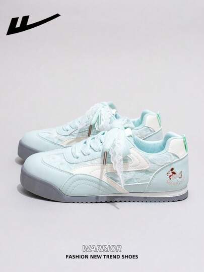  1 Pair WARRIOR Women's Thick Sole Lace-Up Soft Bottom Casual Shoes, Low-Top Outdoor Flat Shoes, Round Toe Low Heel Non-Slip Solid Color Elegant Soft Bottom Hiking Shoes, Suitable For Students, Graduation Photos, Flat Shoes, Low-Top Leather Sports Skateboard Shoes