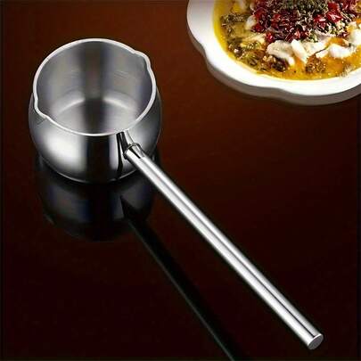 Durable Stainless Steel Mini Pot With Long Handle, Capacity 300ml, Perfect For Heating Milk And Pouring Oil, Ideal For Home And Outdoor Cooking