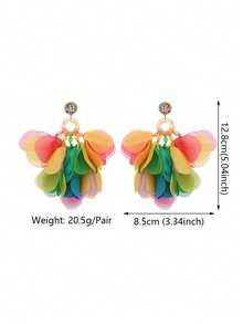 Handmade Lightweight Multi-Layer Chiffon Petal Dangle Earrings, Bohemian Style Suitable For Tropical Beach, Resort, Party Wear - Mix - View 3