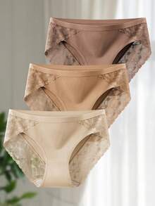 3 Pak Celana Dalam Wanita Model Mid Rise Berenda, Lembut, Elastis, Bernapas, Menutupi Seluruh Tubuh, Pakaian Dalam Nyaman untuk Sehari-hari dengan Sisi Berenda Bunga, Ukuran S-XXL untuk Penggunaan Sehari-hari - MultiWarna - View 6