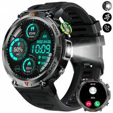 EIGIIS 1.45英寸高清大屏男士智能手表（通话/拨号），耐用，带手电筒，100多种运动模式，睡眠监测，计步器，闹钟，摄像头，兼容iOS和安卓系统 - 黑色 - 查看 12