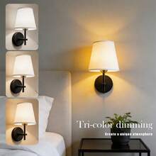 1个可充电LED壁灯，E27灯泡可更换。布艺灯罩夜灯，磁吸式无线壁灯，带遥控器（不含电池）。适用于卧室、楼梯间、走廊、浴室、客厅、玄关等场所。 - 多色 - 查看 3