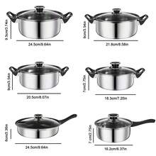 12pcs Stainless Steel Cookware Set With Non-Stick Coating And Glass Lids - Stainless Steel  Saucepan Stock Pot Set, Kitchen Induction CookwareIncludes Pots & Pans For All Cooking Needs, Ergonomic Handles, Perfect For Home & Restaurant Use - 銀色 - 查看 11