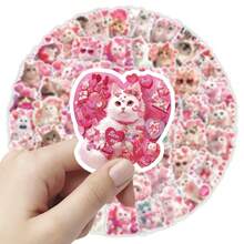 50PCS Valentine's Day Cute Cat Pink Romantic Heart Series Graffiti Stickers, Waterproof Stickers Suitable For Decorating Phone Cases, Laptops, And Water Cups, Perfect Gift Choices For Easter, Valentine's Day, And Parties - Square - View 6