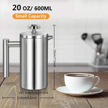 French Press Coffee Machine 600ml, Double-Layer Insulated French Press Coffee Press Stainless Steel Travel Camping (2-4 Cups, 20 Ounces) - Multicolor - View 3