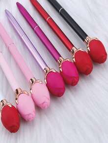 2支/套玫瑰花造型圆珠笔，情人节独特礼物，文具办公用品 - 黑色 - 查看 2