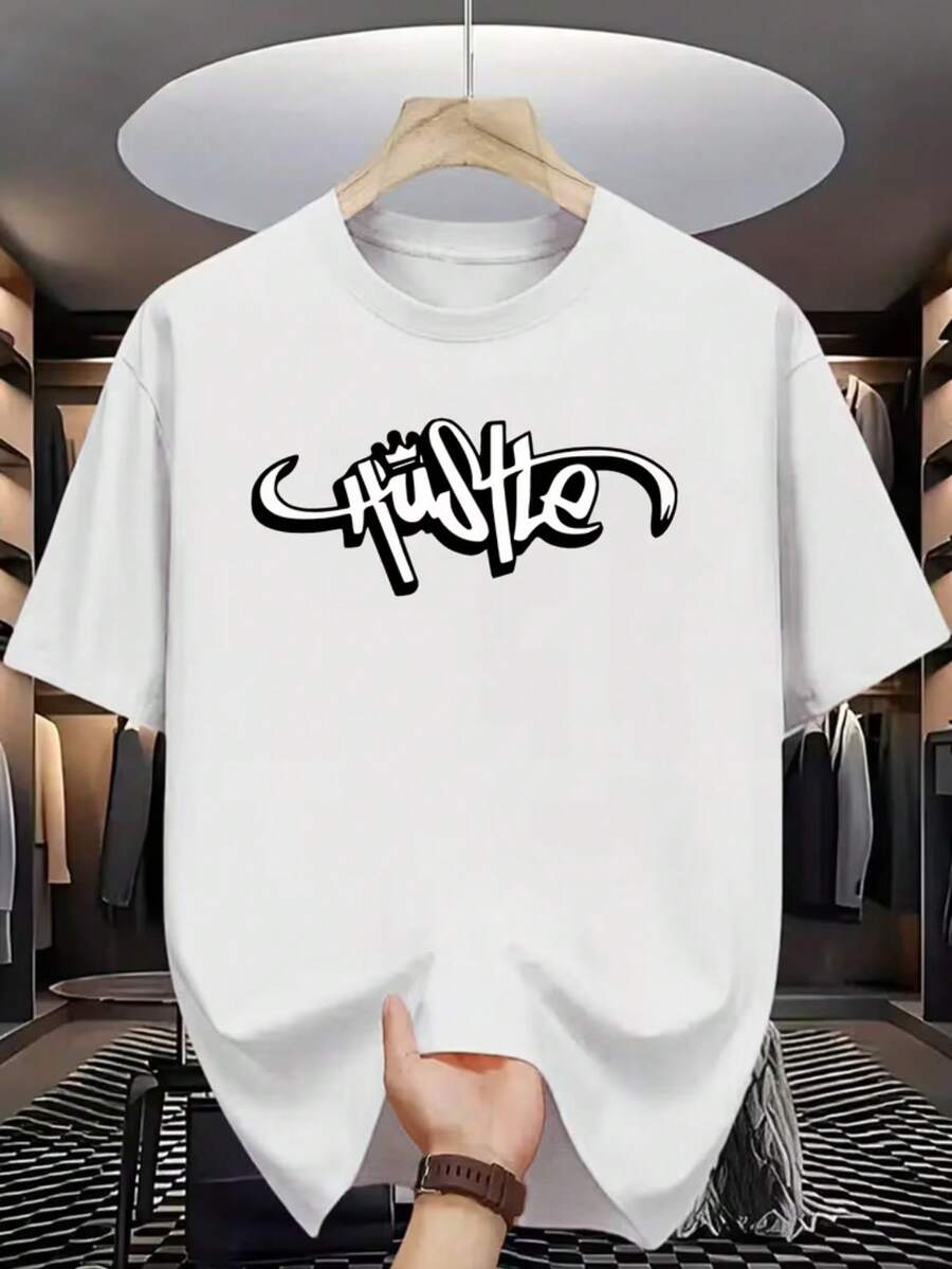 Hustle T-Shirt Unisex Men's And Women's Blouse 100% Cotton Premium Top Streetwear New Release Immediate Shipping Various Colors!! Plus Size - 白色 - 查看 1