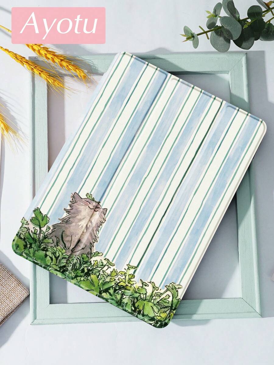 Ayotu 1 chiếc ốp lưng máy tính bảng và Kindle hình mèo con hoạt hình sọc xanh trắng, tương thích với iPad thế hệ thứ 10, iPad 11/Air thế hệ thứ 4/Air thế hệ thứ 7/9.7 inch, Galaxy Tab A9 Plus, Kindle (thế hệ thứ 11 - ra mắt năm 2024) (6 inch), Kindle Paperwhite thế hệ thứ 12 năm 2024. Món quà tuyệt vời cho mùa lễ hội, kiểu dáng đơn giản và thời trang.