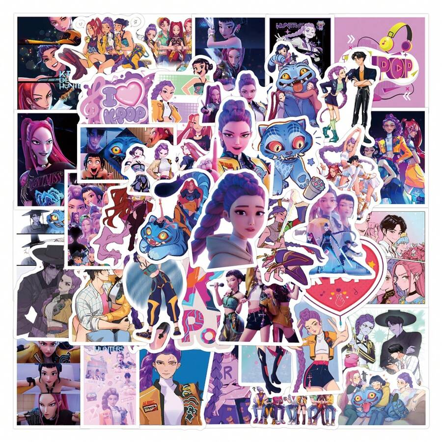 55pcs Demon Hunt KPOP PVC Sticker Pack, Cartoon Graffiti Stickers For Scrapbooking, Diary, Luggage, Laptop, Water Bottle, Phone Case, Smooth Laminated, Waterproof & Durable, Fans Collectibles & Gifts - Multicolor - View 1