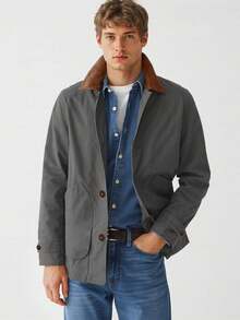 Runcati Chaqueta militar de algodón vintage para hombre, ligera, con botones, bolsillos y casual para exteriores, ideal para primavera - Gris Oscuro - Ver 1