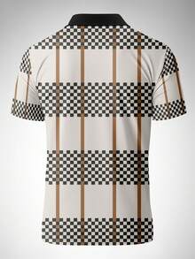 Men's Fashionable Checkerboard Collar Polo Shirt And Shorts Set - Multicolor - View 2