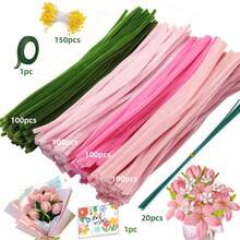Bộ tăm bông vệ sinh dạng ống màu hồng và xanh lá cây (262/362/572 chiếc), bộ tăm bông vệ sinh dạng ống số lượng lớn để làm hoa, bộ dụng cụ làm hoa bằng chỉ, đồ thủ công mỹ nghệ, dây kim loại mềm mại, bộ trang trí Giáng sinh tự làm, quà tặng Ngày Valentine, Ngày của Mẹ, thích hợp cho người đam mê tự làm đồ thủ công. - hồng xanh - Xem 14