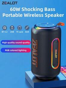 ZEALOT MP1 60W High-Power Wireless Speaker, Portable Outdoor Subwoofer With 1 Speaker, RGB Lights, Compatible With SD Card/USB/AUX, Supports Dual Speakers, Hands-Free Calling, Suitable For Outdoor Events, Home Parties, Beach Parties - one-size - View 3