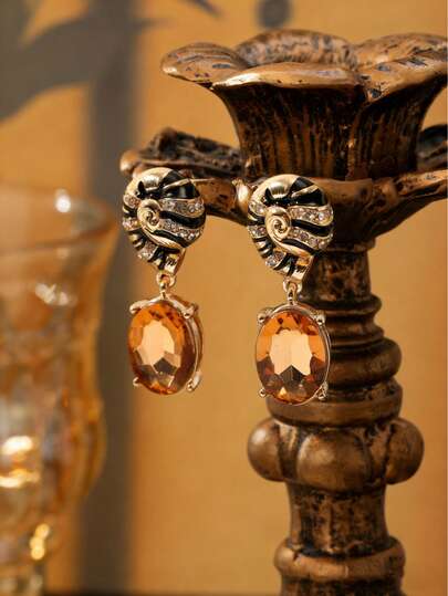 1 Pair Unique Elegant Black Enamel Seashell Design Earrings, Suitable For Women Commuting And Casual Accessories