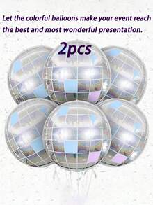 2/3/4pcs Rainbow Disco Ball Foil Balloons, Laser Silver, Blue And Pink 4D Balloons, 22 Inch Last Disco Single Party Decorations, Fashionable Birthday Party Supplies, 70s-80s Party Decor, Disco Theme, Christmas, Mother's Day, Graduation, Wedding - Multicolor - View 13