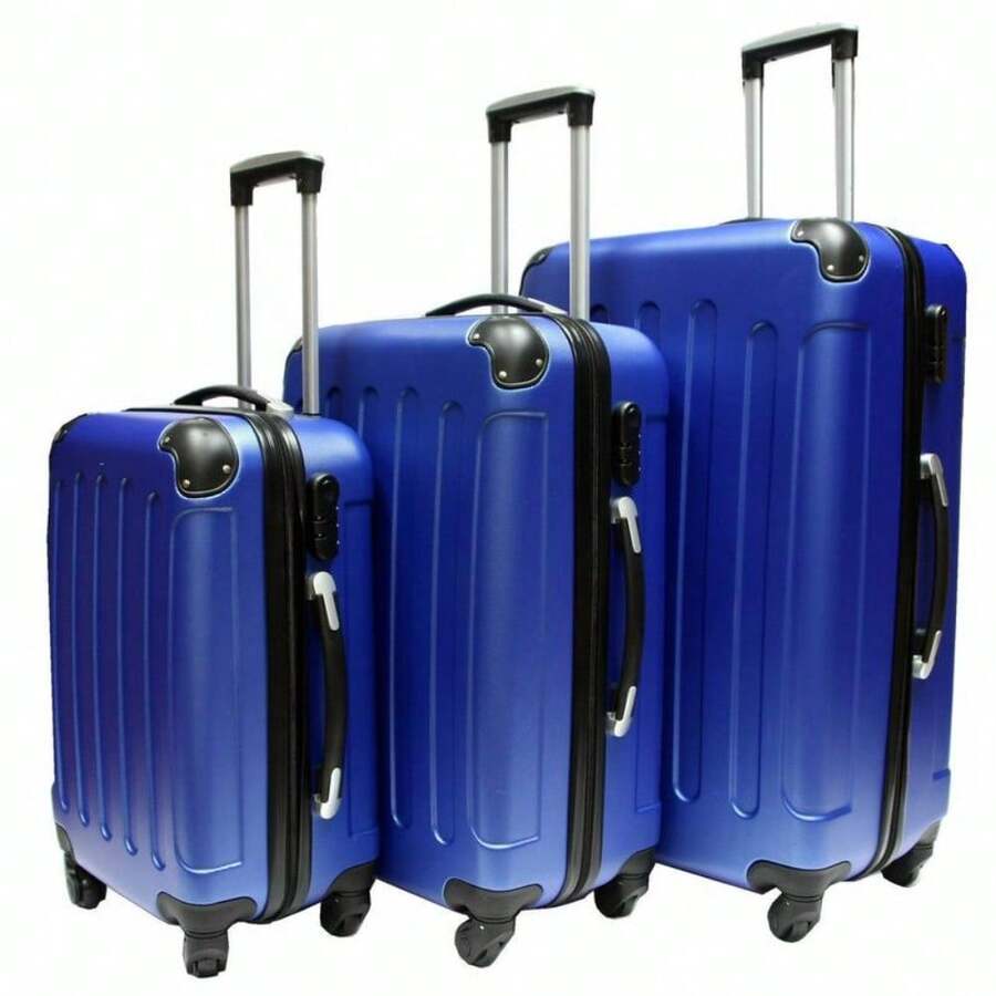 Hard Shell 4 Wheel Spinner Suitcase Cabin Carry On Luggage Trolley Case - Blue - View 1