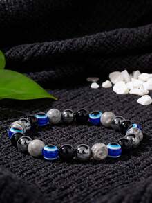 YAUKIA Adjustable Lucky Evil Eye Beaded Bracelet, Made Of Natural Hematite Stone, Unisex Accessory Gift, Energy Balancing & Meditation Healing Bracelet - Multicolor - View 3