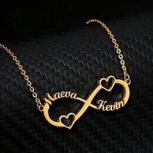 1 Gold And Silver Personalized Customized Double Heart Double Name Infinite Necklace, Stainless Steel Customized Infinite Name Necklace Pendant Personalized Necklace Jewelry Birthday Gift, Unique And Meaningful Gift, High-End Gift For Valentine's Day, Birthday, Anniversary, Graduation Ceremony, Christmas, Family, Friends And Classmates - Multicolor - View 2